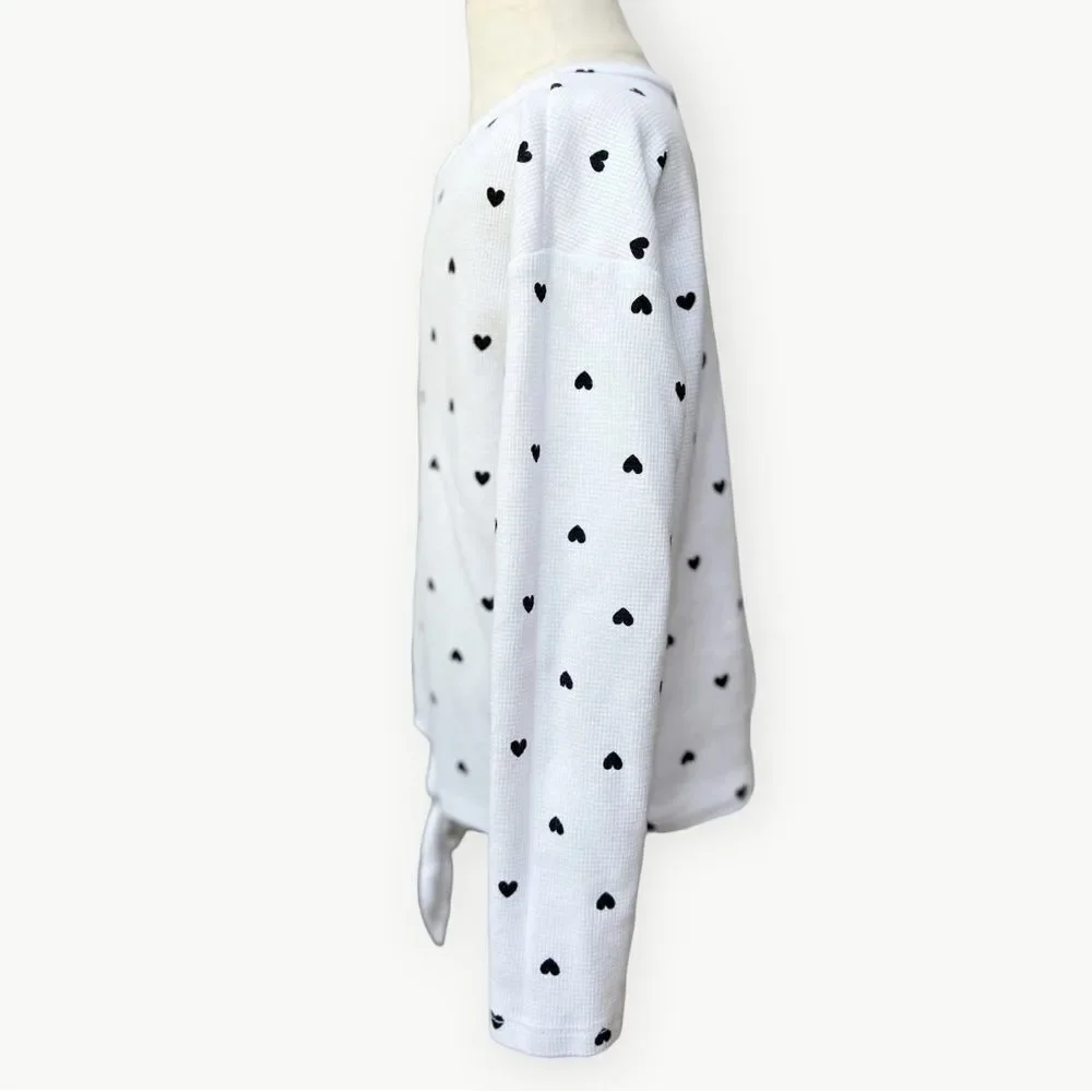 Children’s Place Girls Kids Long Sleeve Heart Print Tie Front Waffle Tee. 5. 5T.